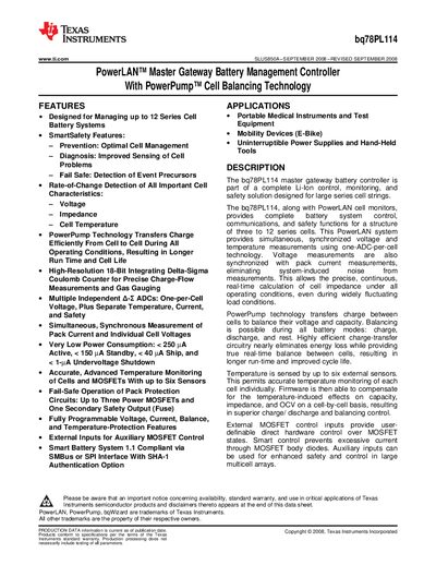 Texas Instruments bq78PL114 Datasheet - cover page