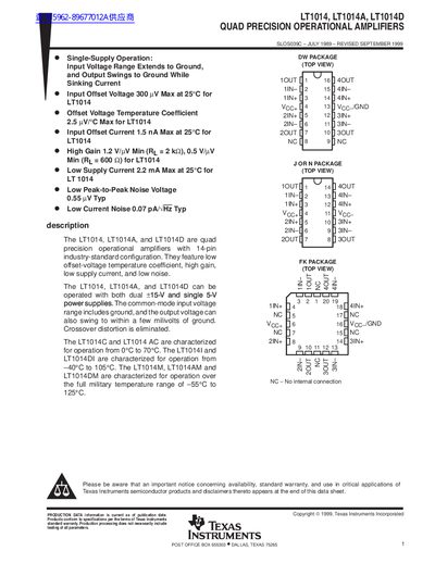 TEXAS INSTRUMENTS LT1014 LT1014A LT1014D QUAD PRECISION OPERATIONAL AMPLIFIERS handbook - cover page
