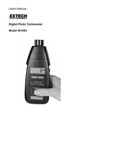 Extech 461893 Digital Photo Tachometer User Manual - cover page