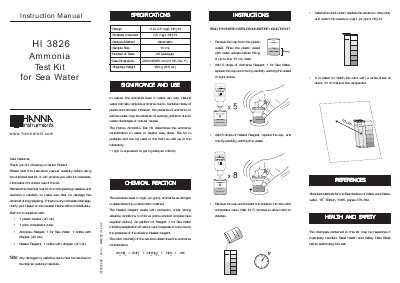 Hanna HI 3826 Ammonia Test Kit for Sea Water Instruction Manual - cover page