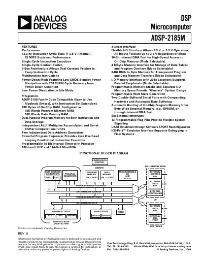 Analog Devices ADSP-2185M DSP Microcomputer Datasheet