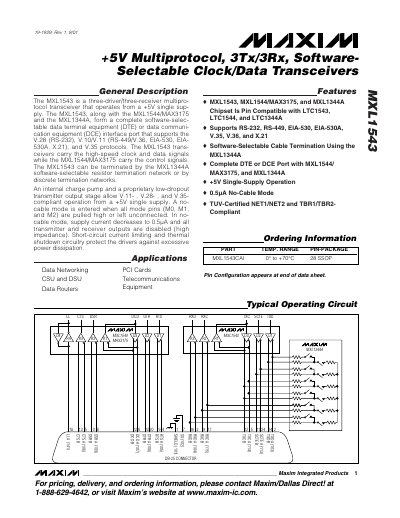 Maxim MXL1543 Multiprotocol 3Tx/3Rx Datasheet