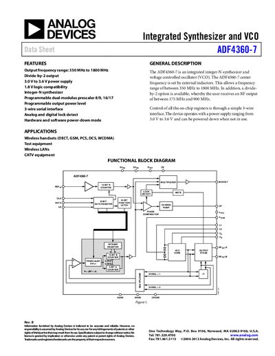 Analog Devices ADF4360-7 Datasheet Rev B - cover page