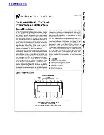 National Semiconductor DM54161/DM74161/DM74163 Synchronous 4-Bit Counters Datasheet - cover page