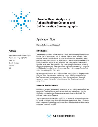 Agilent ResiPore Columns Phenolic Resin Analysis Application Note - cover page