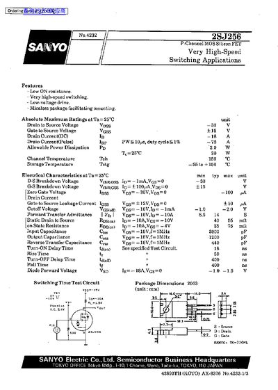 SANYO 2SJ256 handbook - cover page