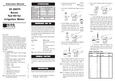 Hanna Instruments HI 38074 Boron Test Kit Instruction Manual - cover page