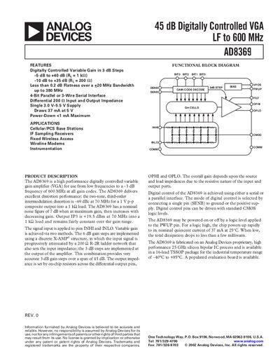 Analog Devices AD8369 Datasheet - cover page