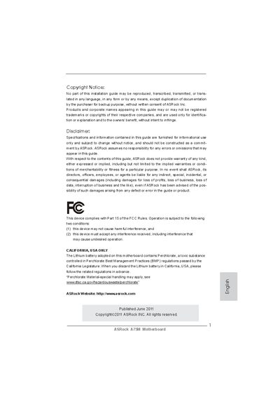 ASRock A75M Motherboard Quick Installation Guide - cover page