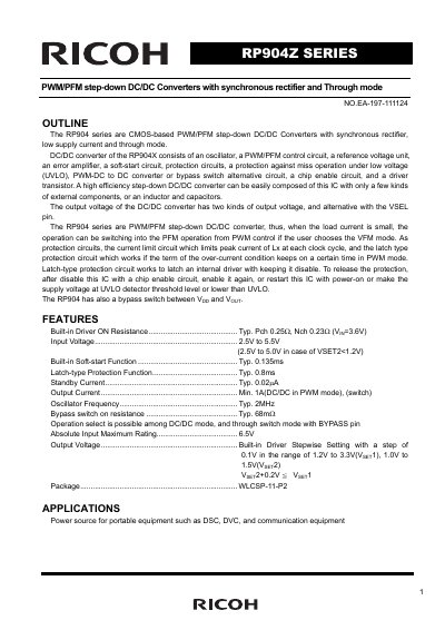 Ricoh RP904Z Series PWM/PFM Step-Down DC/DC Converters Datasheet - cover page