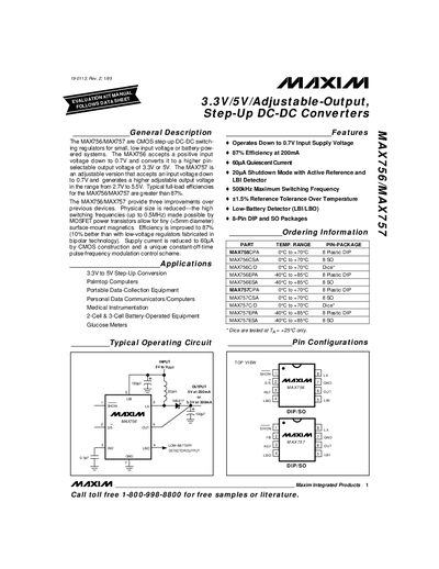 Maxim MAX756/MAX757 Step-Up DC-DC Converter Datasheet - cover page