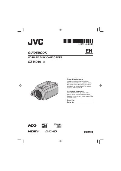 JVC GZ-HD10 Hard Disk Camcorder User Manual