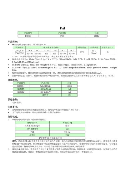 PstI Endonuclease User Manual - cover page