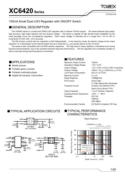 Torex XC6420 Series Dual LDO Regulator Datasheet - cover page