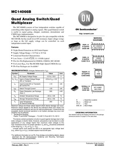 ON Semiconductor MC14066B Quad Analog Switch Datasheet - cover page