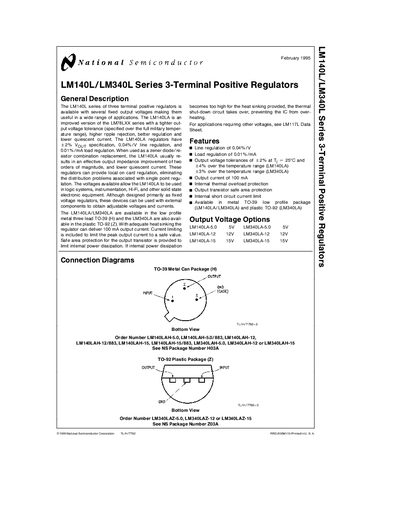 National Semiconductor LM140L/LM340L Series 3-Terminal Positive Regulators Datasheet - cover page