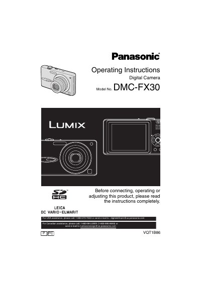 Panasonic DMC-FX30 Digital Camera Operating Instructions