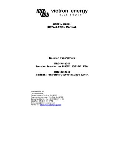 victron energy ITR040182040/ITR040362040 Isolation transformers user manual - cover page