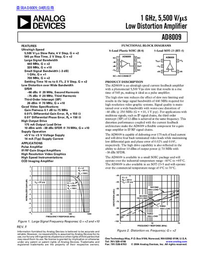 ANALOG DEVICES AD8009 1 GHz 5 500 V/ s low distortion amplifier handbook(1)