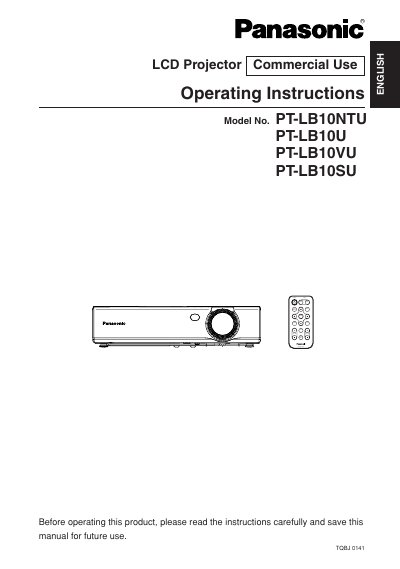 Panasonic PT-LB10NTU PT-LB10U PT-LB10VU PT-LB10SU Manual - cover page