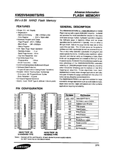 Samsung KM29V64000TS/RS Flash Memory Datasheet - cover page