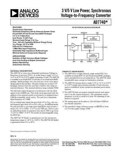 Analog Devices AD7740 Datasheet - cover page