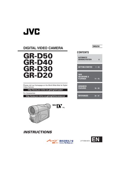 JVC GR-D50/D40/D30/D20 Camcorder User Manual - cover page