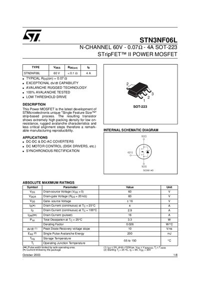 STMICROELECTRONICS STN3NF06L Manual - cover page