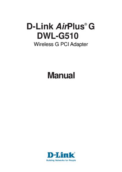 D-Link DWL-G510 Wireless G PCI Adapter User Manual - cover page