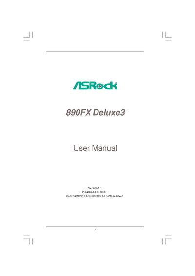 ASRock 890FX Deluxe3 Motherboard User Manual - cover page