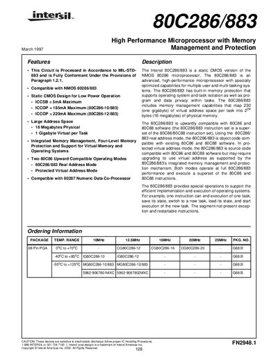 Intersil 80C286/883 Datasheet - cover page