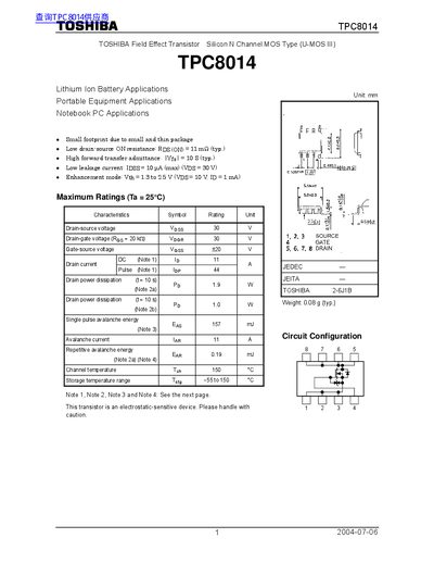 TOSHIBA TPC8014-H handbook - cover page