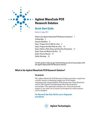 Agilent MassCode PCR Research Solution Quick Start Guide - cover page