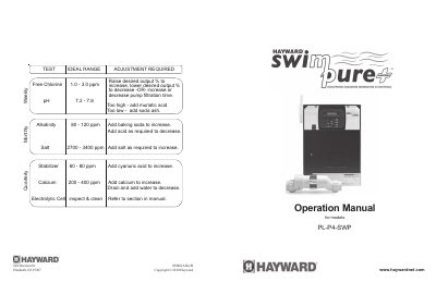 Hayward PL-P4-SWP Electronic Chlorine Generator Operation Manual - cover page