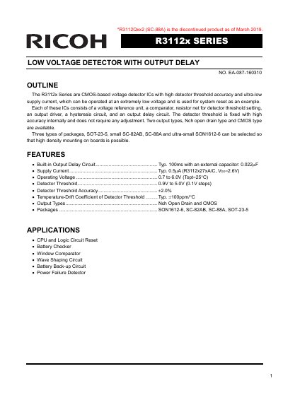 Renesas R3112x Series Low Voltage Detector with Output Delay Datasheet - cover page