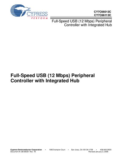 Cypress CY7C66013C, CY7C66113C Full-Speed USB Peripheral Controller with Integrated Hub Programming Manual - cover page