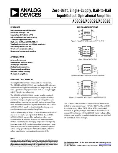 Analog Devices AD8628/AD8629/AD8630 Operational Amplifier Handbook