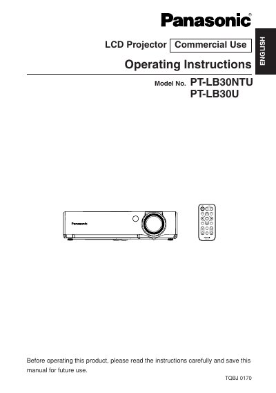 Panasonic PT-LB30NTU/PT-LB30U LCD Projector Operating Instructions - cover page