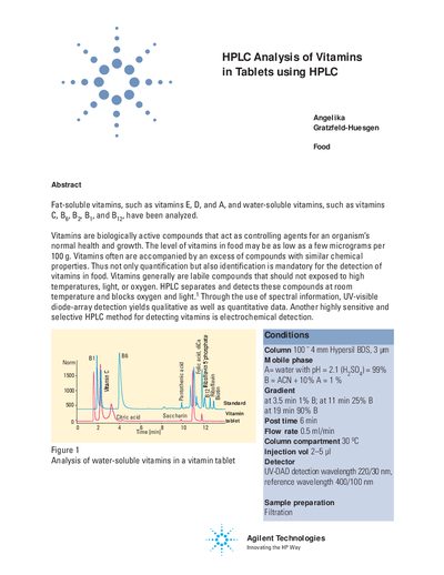 Agilent HPLC Analysis of Vitamins in Tablets Application Note - cover page
