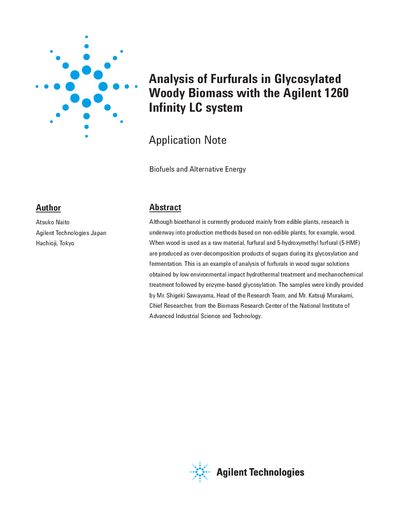 Agilent 1260 Infinity LC Application Note for Furfural Analysis - cover page