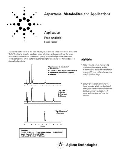 Aspartame and Its Metabolites Application Note - cover page