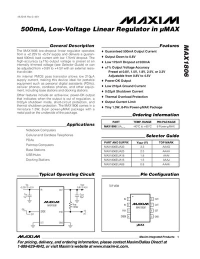 Maxim MAX1806 500mA Low-Voltage Linear Regulator Datasheet - cover page