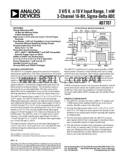 Analog Devices AD7707 Datasheet - cover page