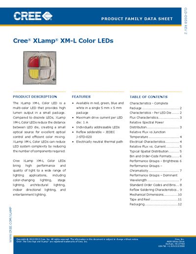 Cree XLamp XM-L Color LEDs Product Family Data Sheet - cover page