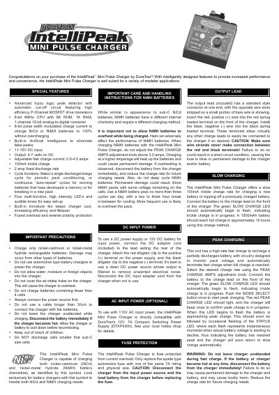 DuraTrax IntelliPeak Mini Pulse Charger User Manual - cover page