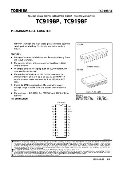 Toshiba TC9198P/TC9198F Programmable Counter Datasheet - cover page