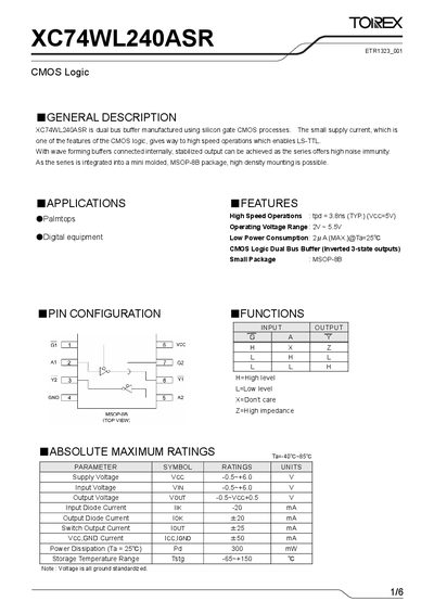 Torex XC74WL240ASR CMOS Logic Datasheet - cover page