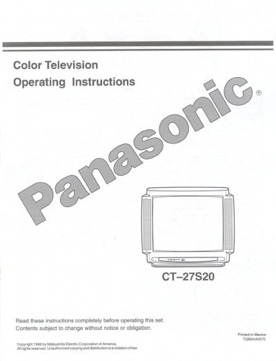 Panasonic CT-27S20 Color Television Operating Instructions - cover page