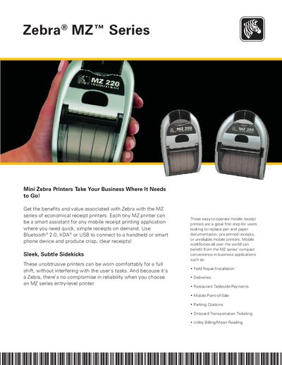 Zebra MZ Series Mobile Receipt Printer User Manual - cover page