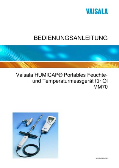 Vaisala MM70 Portable Humidity and Temperature Meter User Manual - cover page